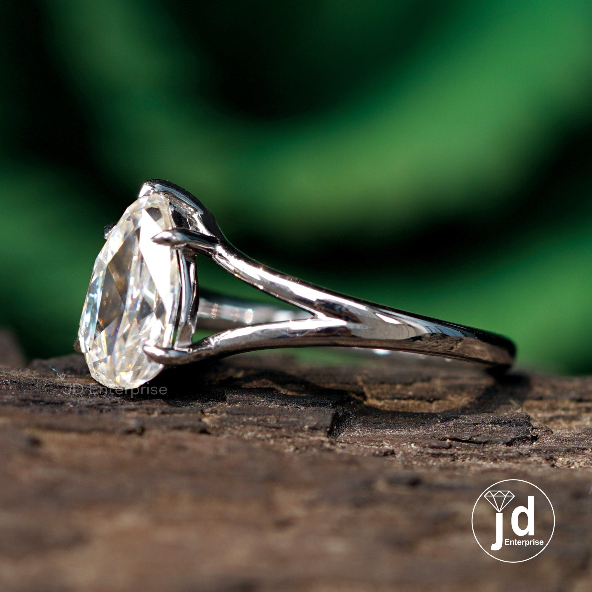 1.70 CT Colorless Pear Rose Cut Moissanite Engagement Ring, Split Shank Wedding Ring, Flat Old Cut Moissanite Ring, Anniversary Ring, Bridal