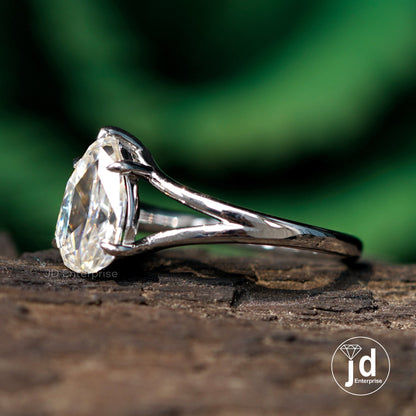 1.70 CT Colorless Pear Rose Cut Moissanite Engagement Ring, Split Shank Wedding Ring, Flat Old Cut Moissanite Ring, Anniversary Ring, Bridal