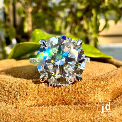 7.50TW Round Cut Moissanite Hidden Halo Ring, Petite Pave Engagement Ring, Full Eternity Pave Wedding Ring, Celebrity Style Anniversary Ring