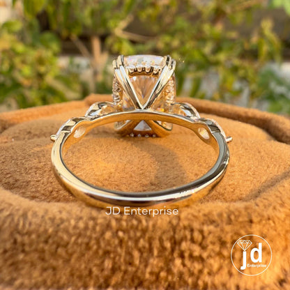 5.00 CT Colorless Elongated Cushion Cut Engagement Ring, Marquise Accent Stone Wedding Ring, Hidden Halo Ring, Anniversary Gift Ring