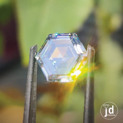 Hexagon Step Cut Grey Loose Moissanite. Handcrafted Unique Stone, Diamond Alternative, Stone for Engagement Ring and Jewelry