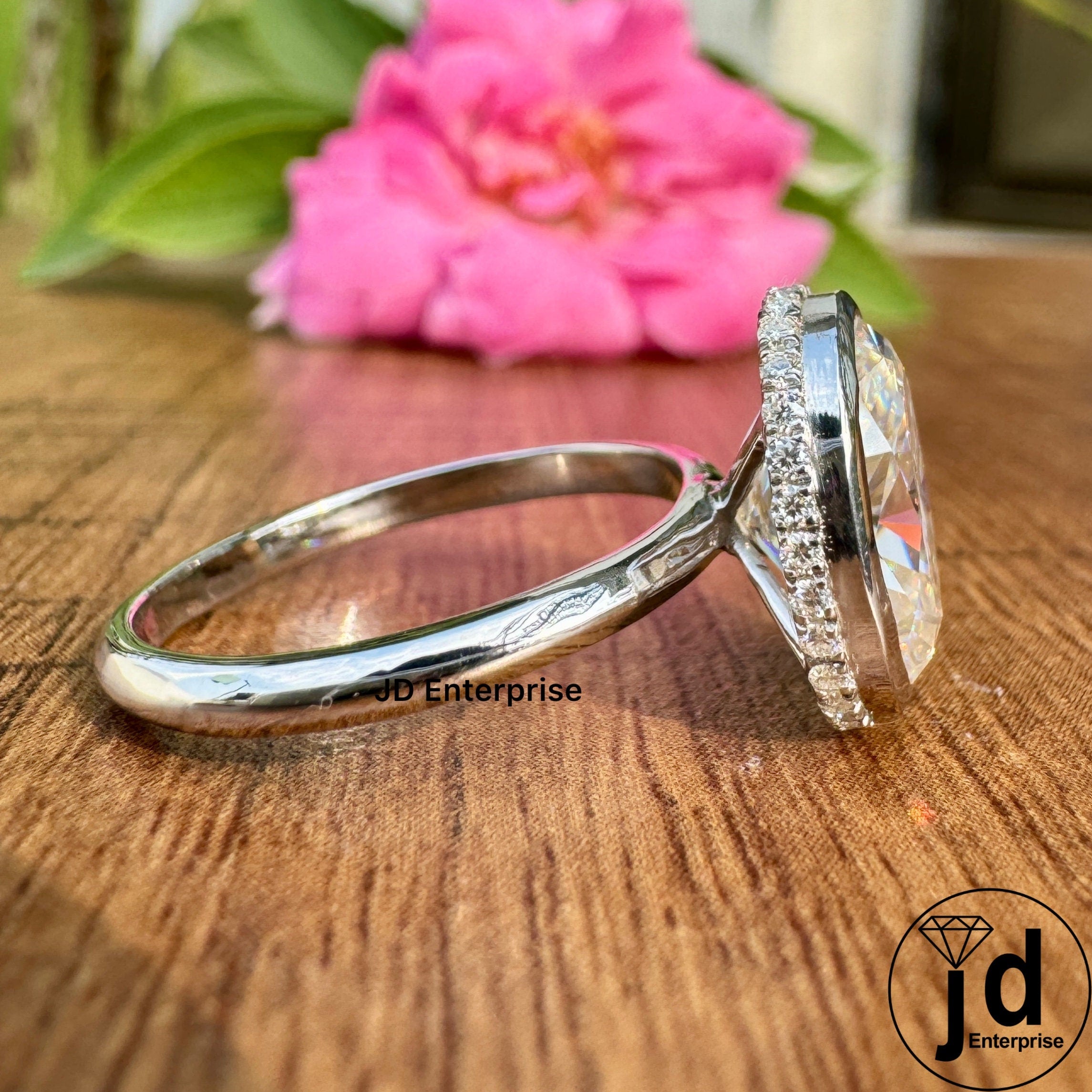 4.00 CT Near Colorless Oval Moissanite Engagement Ring, Bezel Set Solitaire Wedding Ring, Oval Hidden Halo Anniversary Gift Ring for Women