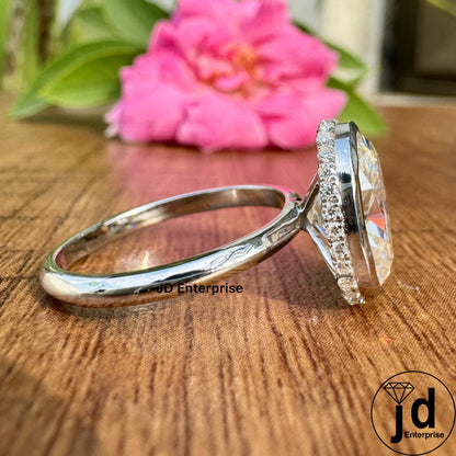 4.00 CT Near Colorless Oval Moissanite Engagement Ring, Bezel Set Solitaire Wedding Ring, Oval Hidden Halo Anniversary Gift Ring for Women