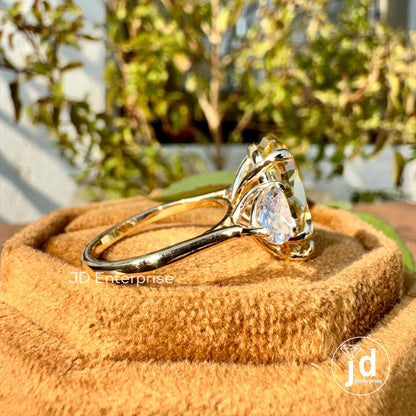 7.80 TCW Pear Cut Canary Yellow Moissanite Engagement Ring, Three Stone Wedding Ring with Heart Accents, 10k/14k/18k Yellow Gold Bridal Ring