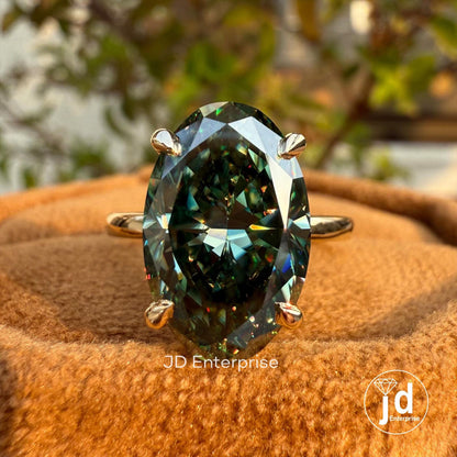 5.00 CT Oval Greenish Blue Moissanite Engagement Ring, Solitaire Wedding Ring, Yellow Gold Ring, Anniversary Gift, Promise Ring, Bridal Ring