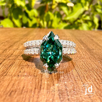 Dutch Marquise Cut Moissanite Hidden Halo Engagement Ring, Comfort Fit Wedding Ring Set, Three Row Pave Bridal Ring Set, Wedding Band
