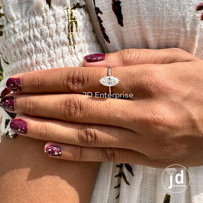 2.10 CT Marquise Cut Colorless Moissanite Solitaire Ring, Comfort Fit Classic Engagement Ring, Wedding Ring, Proposal Ring, Anniversary Ring