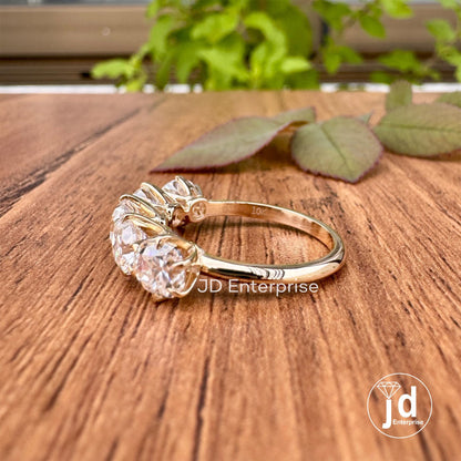 5.00TCW Old Mine Cushion Moissanite Engagement Ring, Old Mine Moissanite Five Stone Wedding Band, Vintage Style Yellow Gold Anniversary Ring