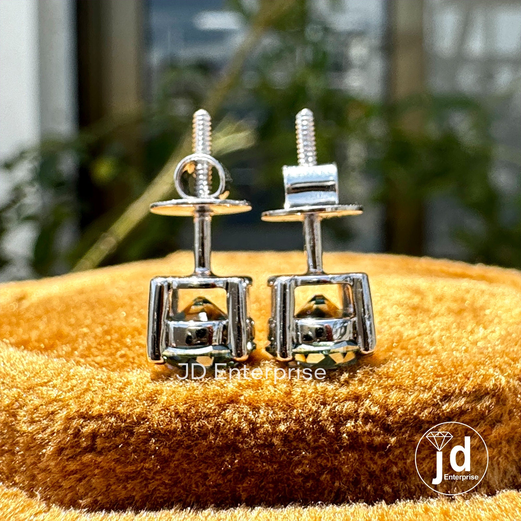 2.00 TCW Antique OEC Round Cyan Blue Moissanite Stud Vintage Style 10K White Gold Earrings, Old European Cut Moissanite Earrings, Screw Back