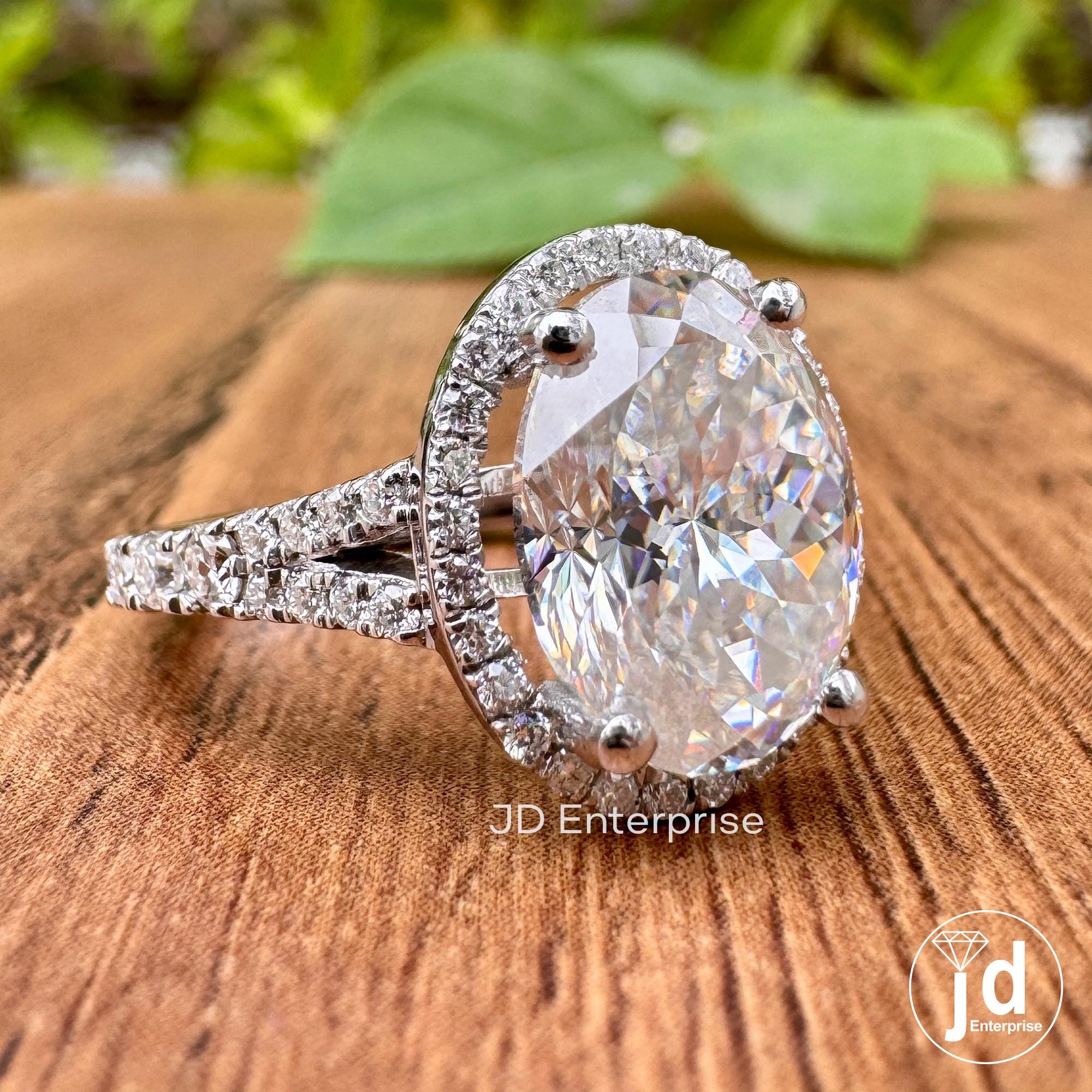Antique Portuguese Oval Cut Moissanite Engagement Ring, Pave Split Shank Wedding Ring, Halo Ring, Bride Ring, Anniversary Ring, Promise Ring
