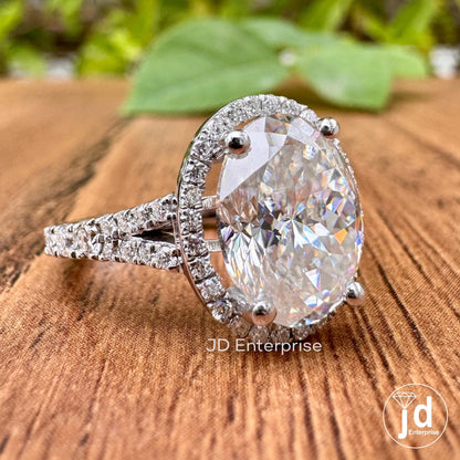 Antique Portuguese Oval Cut Moissanite Engagement Ring, Pave Split Shank Wedding Ring, Halo Ring, Bride Ring, Anniversary Ring, Promise Ring
