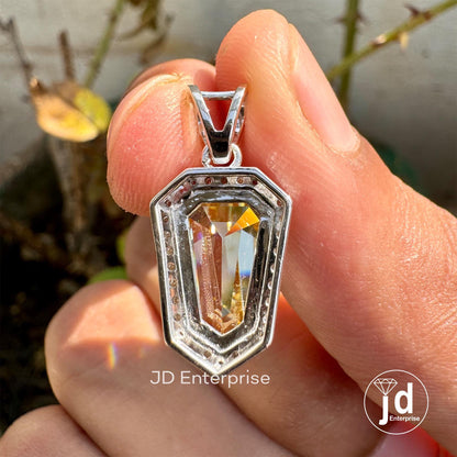 4.00 CT Coffin Cut Canary Yellow Moissanite Pendant, Pendant for Necklace, Halo Wedding Pendant, Antique Moissanite White/Yellow/Rose Gold