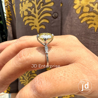 5.10 CT Antique Portuguese Cut Canary Yellow Moissanite Engagement Rin, Handmade Moissanite Wedding Gift Ring, Fish Tail Prong Promise Ring