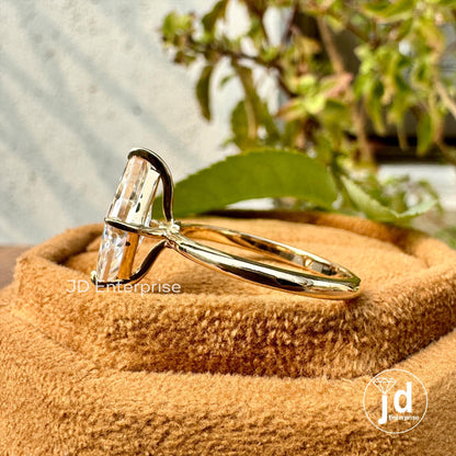 1.80 CT Colorless Lozenge Cut Moissanite Ring, Kite Cut Solitaire Ring, Yellow Gold Engagement Ring, Unique Wedding Ring, Anniversary Gift
