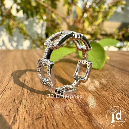 Micro Pave Chain Link Band, 0.63 TW Round Moissanite Rectangular Chain Full Eternity Wedding Band, Bridal Set, Stackable Engagement Band