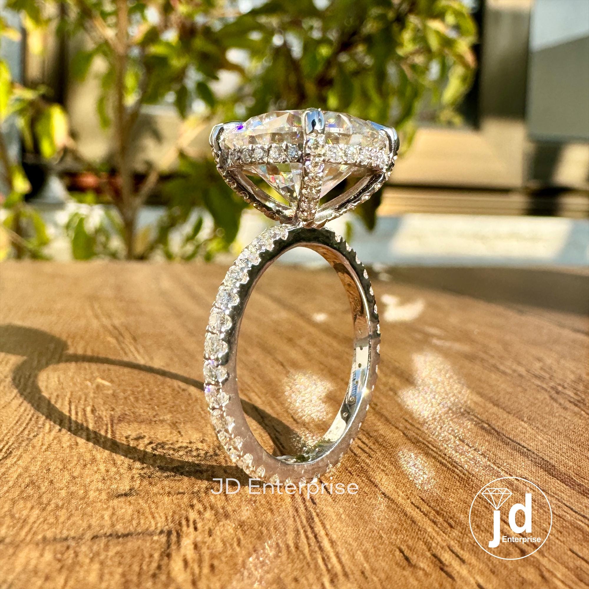 7.50TW Round Cut Moissanite Hidden Halo Ring, Petite Pave Engagement Ring, Full Eternity Pave Wedding Ring, Celebrity Style Anniversary Ring