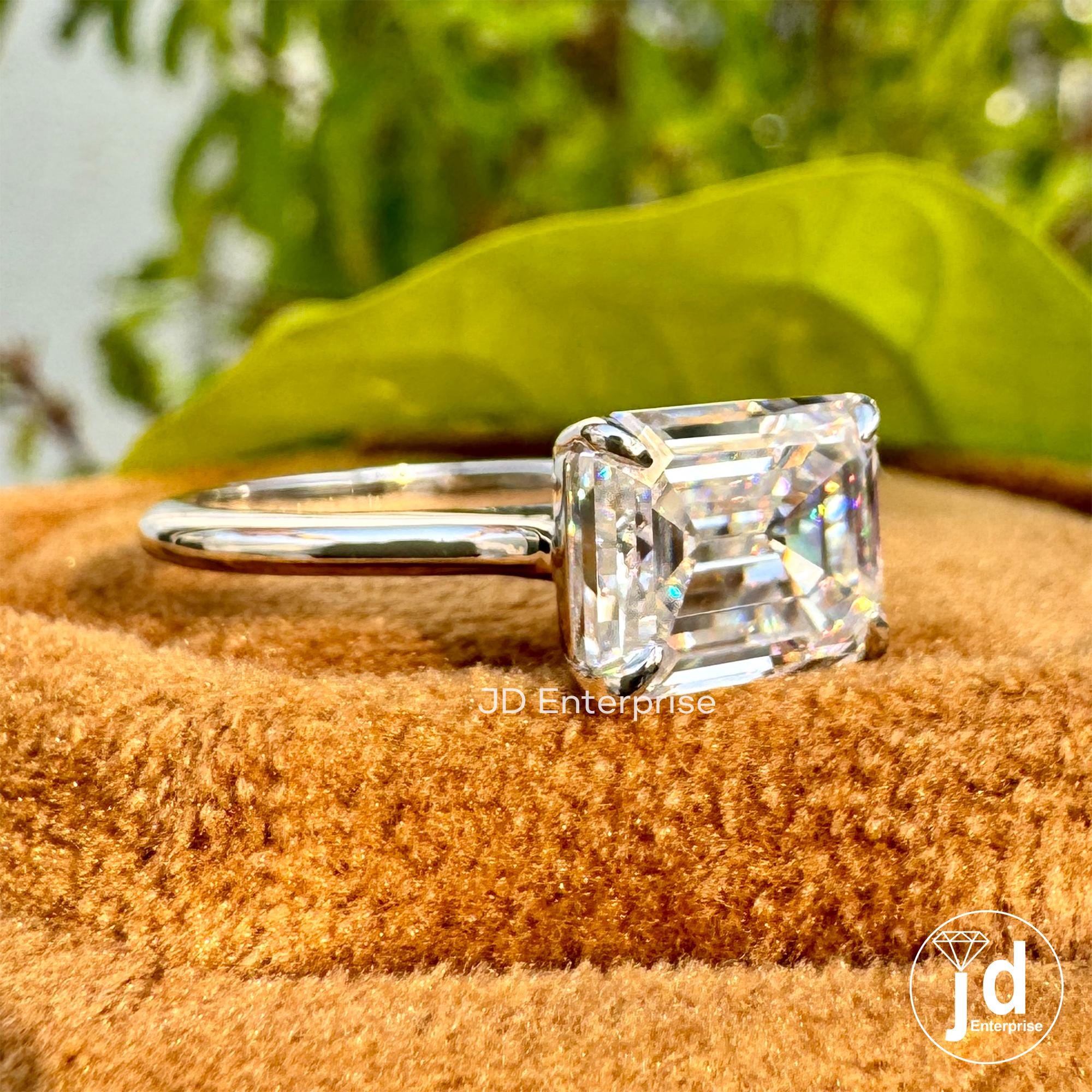 2.50 CT Colorless Emerald Cut Moissanite Engagement Ring, Solitaire Wedding Ring, East to West Set Ring, Claw Prongs, Anniversary Gifts
