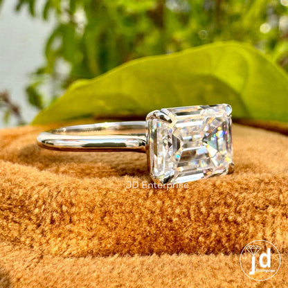 2.50 CT Colorless Emerald Cut Moissanite Engagement Ring, Solitaire Wedding Ring, East to West Set Ring, Claw Prongs, Anniversary Gifts