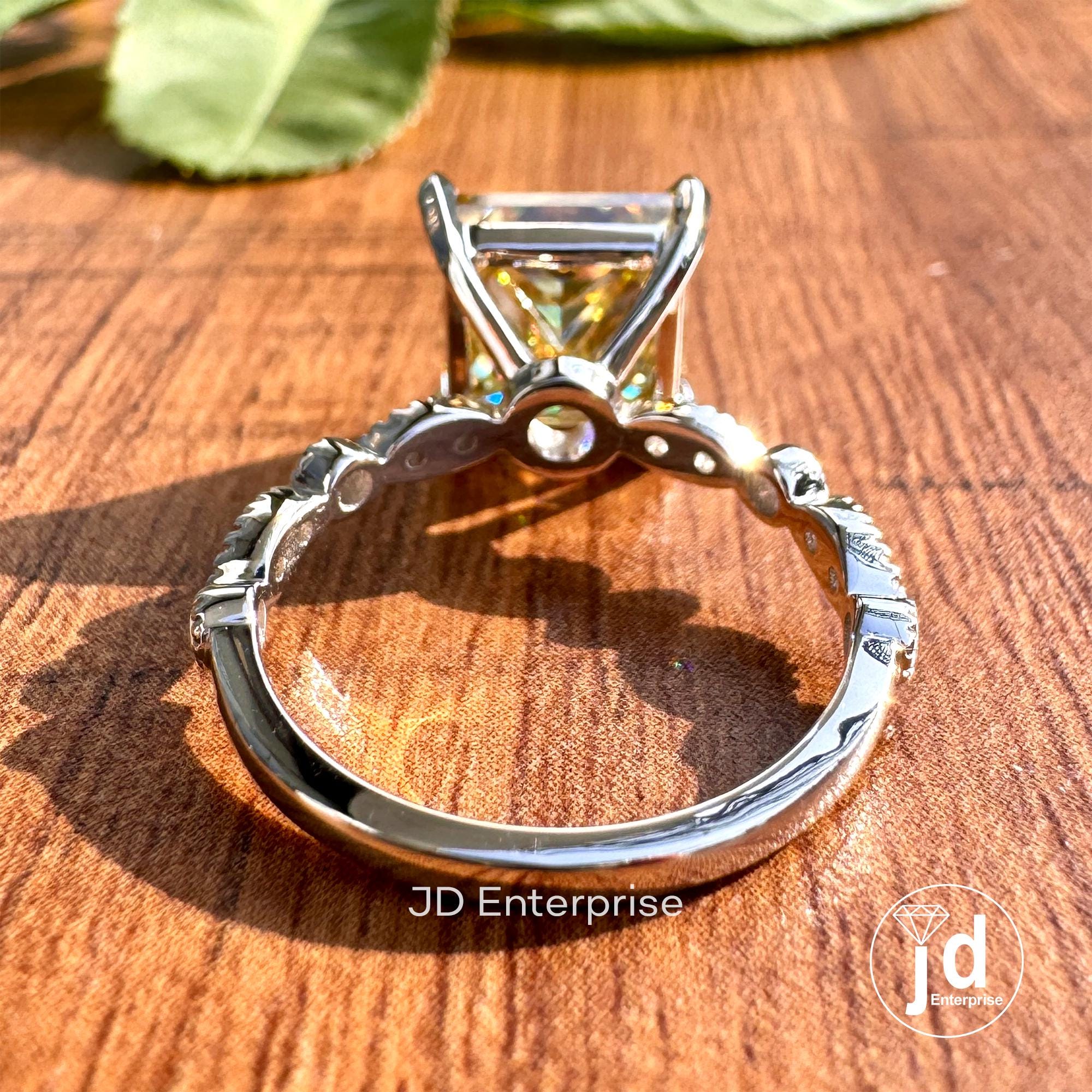 4.50 CT Princess Cut Canary Yellow Moissanite Engagement Ring, Accent Set Wedding Ring, Milgrain Ring, Anniversary Gifts Ring, Proposal Ring
