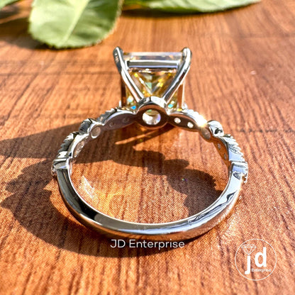 4.50 CT Princess Cut Canary Yellow Moissanite Engagement Ring, Accent Set Wedding Ring, Milgrain Ring, Anniversary Gifts Ring, Proposal Ring