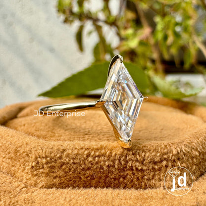 1.80 CT Colorless Lozenge Cut Moissanite Ring, Kite Cut Solitaire Ring, Yellow Gold Engagement Ring, Unique Wedding Ring, Anniversary Gift