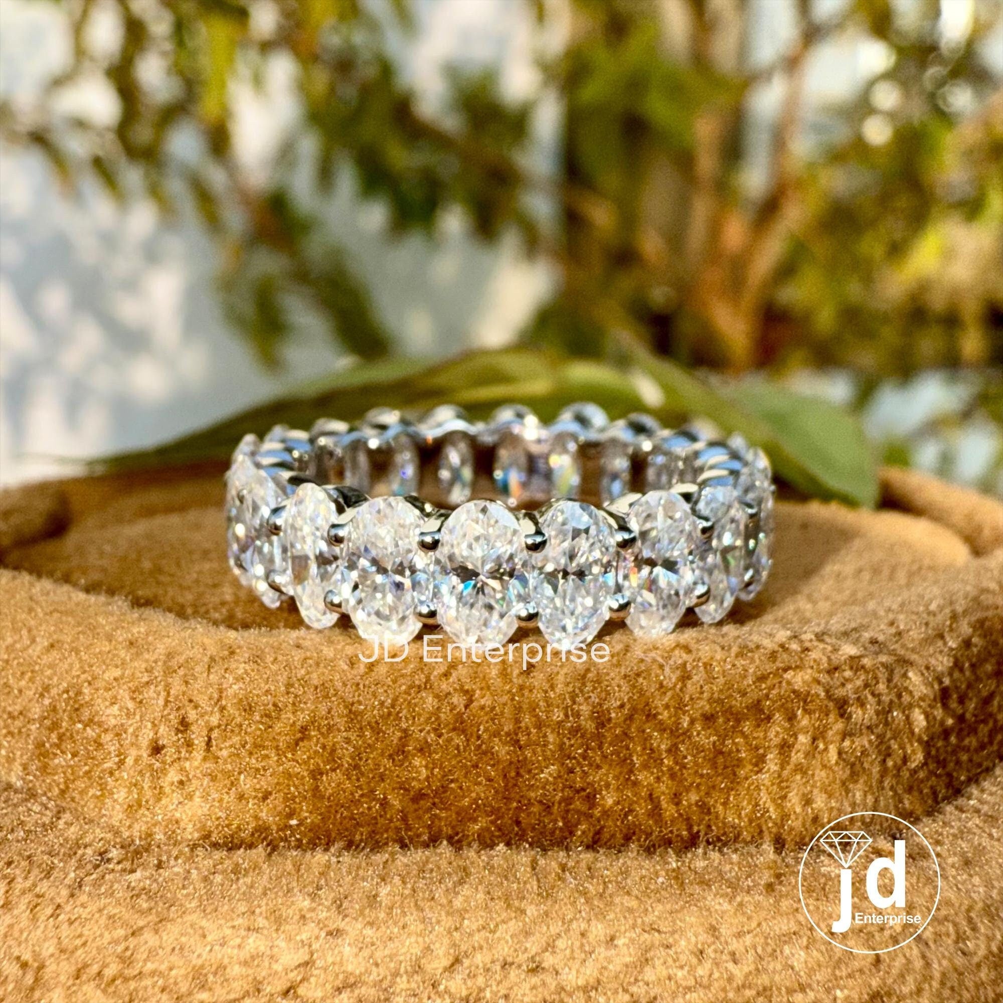 Oval Moissanite Engagement Band, 5x3 MM Oval Moissanite Eternity Band, Matching Wedding Band, Stackable Band, Bridal Band, Anniversary Gift