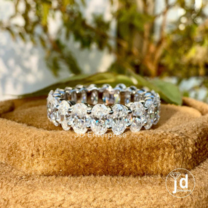 Oval Moissanite Engagement Band, 5x3 MM Oval Moissanite Eternity Band, Matching Wedding Band, Stackable Band, Bridal Band, Anniversary Gift