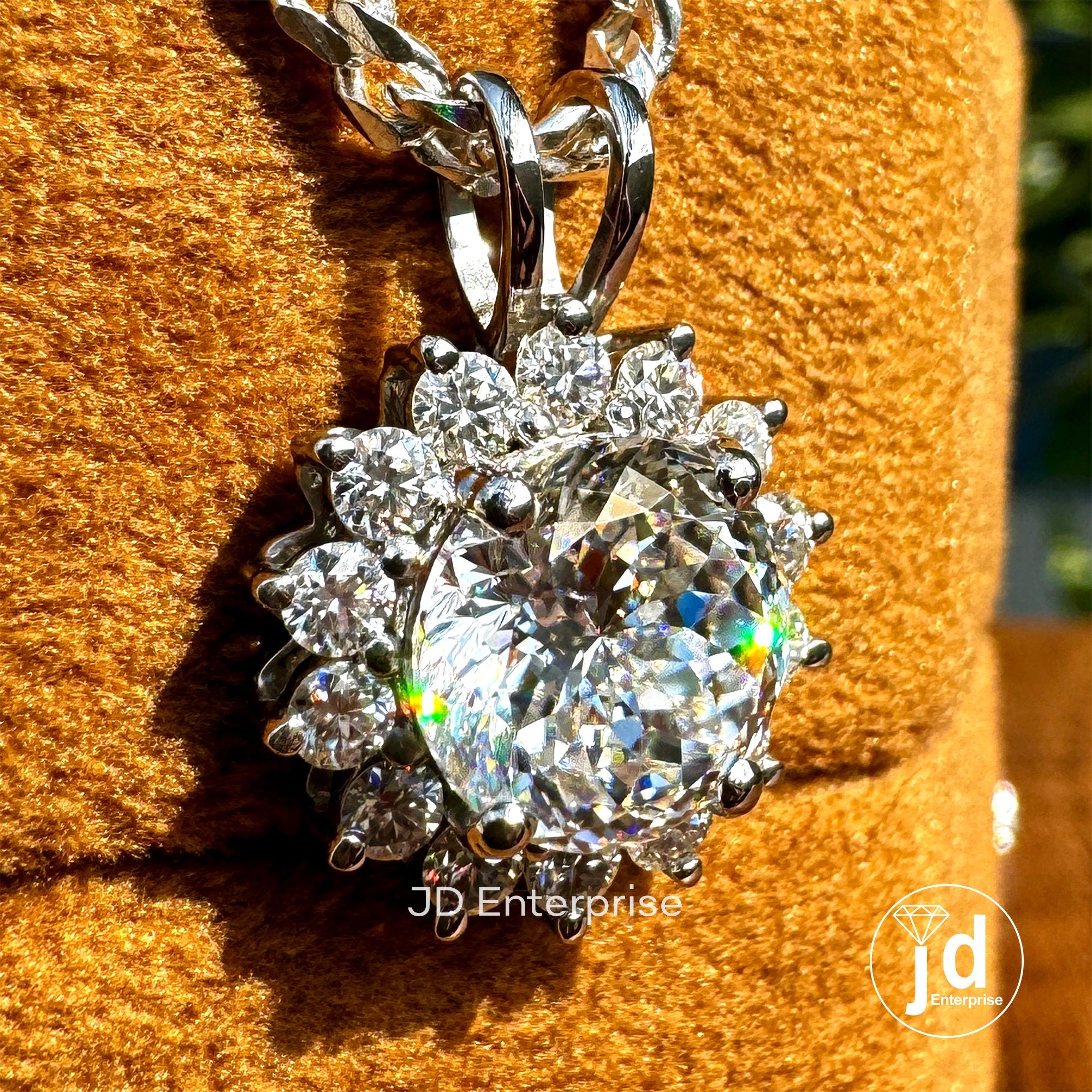 Flower Style 3.00 CT Portuguese Cut Cluster Halo Wedding Pendant, Colorless Moissanite Charm Pendant for Necklace, Engagement/Birthday Gifts
