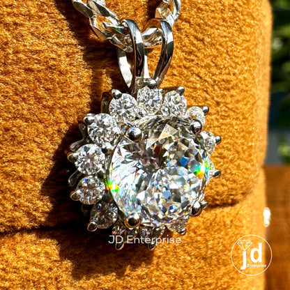 Flower Style 3.00 CT Portuguese Cut Cluster Halo Wedding Pendant, Colorless Moissanite Charm Pendant for Necklace, Engagement/Birthday Gifts