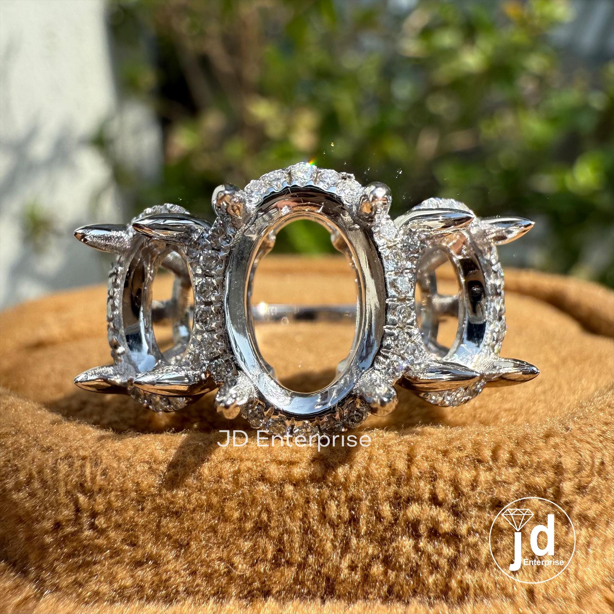 Semi Mount Ring, 0.53 TW Round Colorless Moissanite Ring, Pave Set Engagement Ring, Three Stone Wedding Ring, 10K/14K/18K Solid Gold Ring