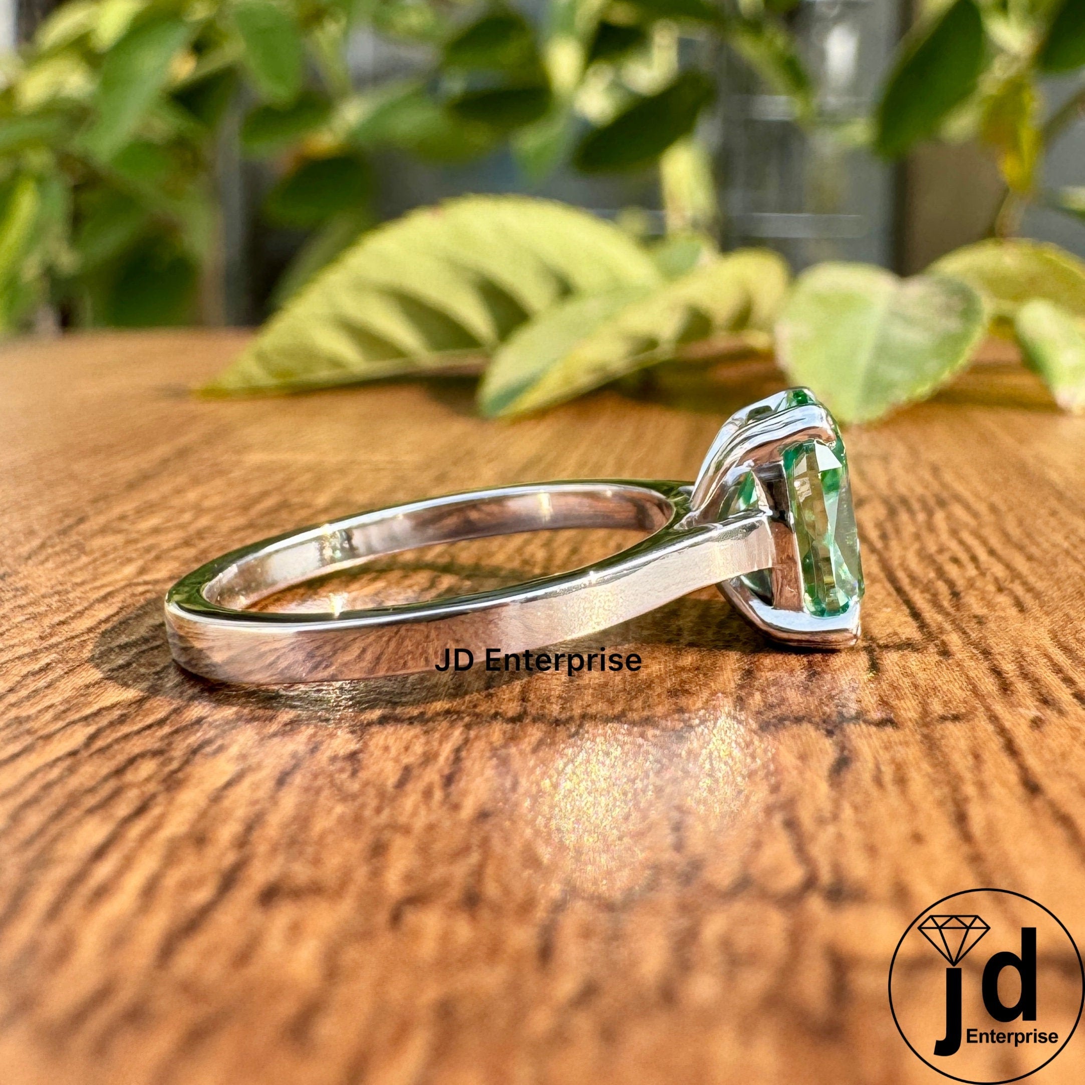 2.10 CT Fancy Green Moissanite Engagement Ring, Elongated Old Mine Cushion Cut Moissanite Anniversary Ring, Solitaire Proposal Ring for Her