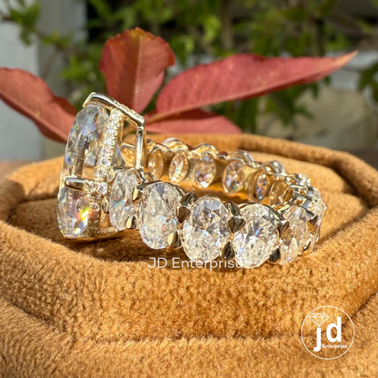 Large Oval Moissanite Engagement Ring, Hidden Halo With Wide Band, 13.0 TCW Oval Wedding Ring, Big Oval Cut Celebrity Style Yellow Gold Ring