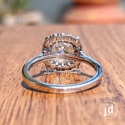 2.00 CT Cushion Rose Cut Moissanite Ring, Halo Engagement Ring, Wedding Ring, Anniversary Gift Ring, Bridal Ring, Perfect Proposal Ring