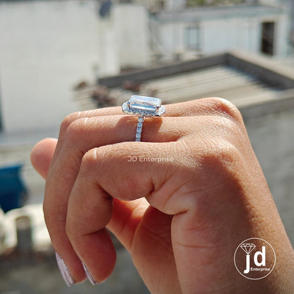 3.0 CT Criss Cut Moissanite Engagement Ring, Cluster Halo Wedding Ring, Accent Stones, Anniversary Ring, Double Claw Prongs, Bridesmaid Ring