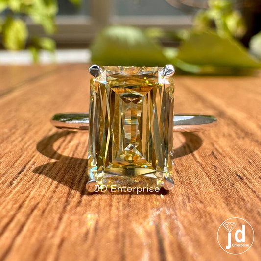 Hidden Halo Engagement Ring, 3.25 CT Canary Yellow Criss Cut Moissanite Wedding Ring, Cathedral Set Engagement Ring, Anniversary Gift Ring