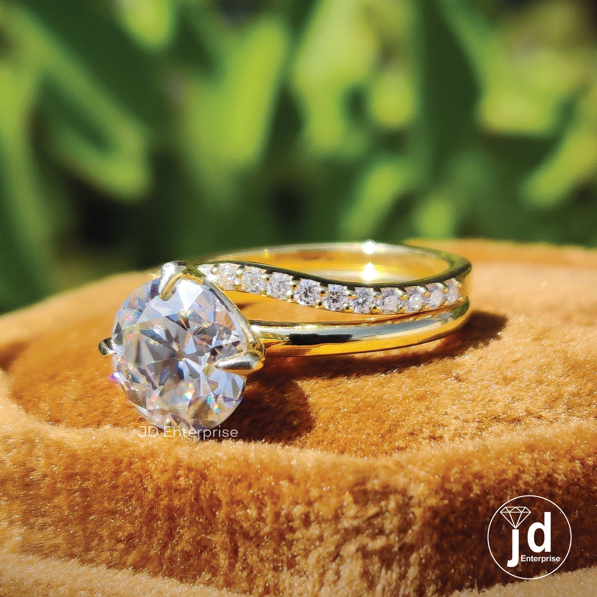 Vintage Style Wedding Set-2.35 CT Round Old European Cut Moissanite Solitaire Engagement Ring, Half Eternity Curved Band, Bridal Set