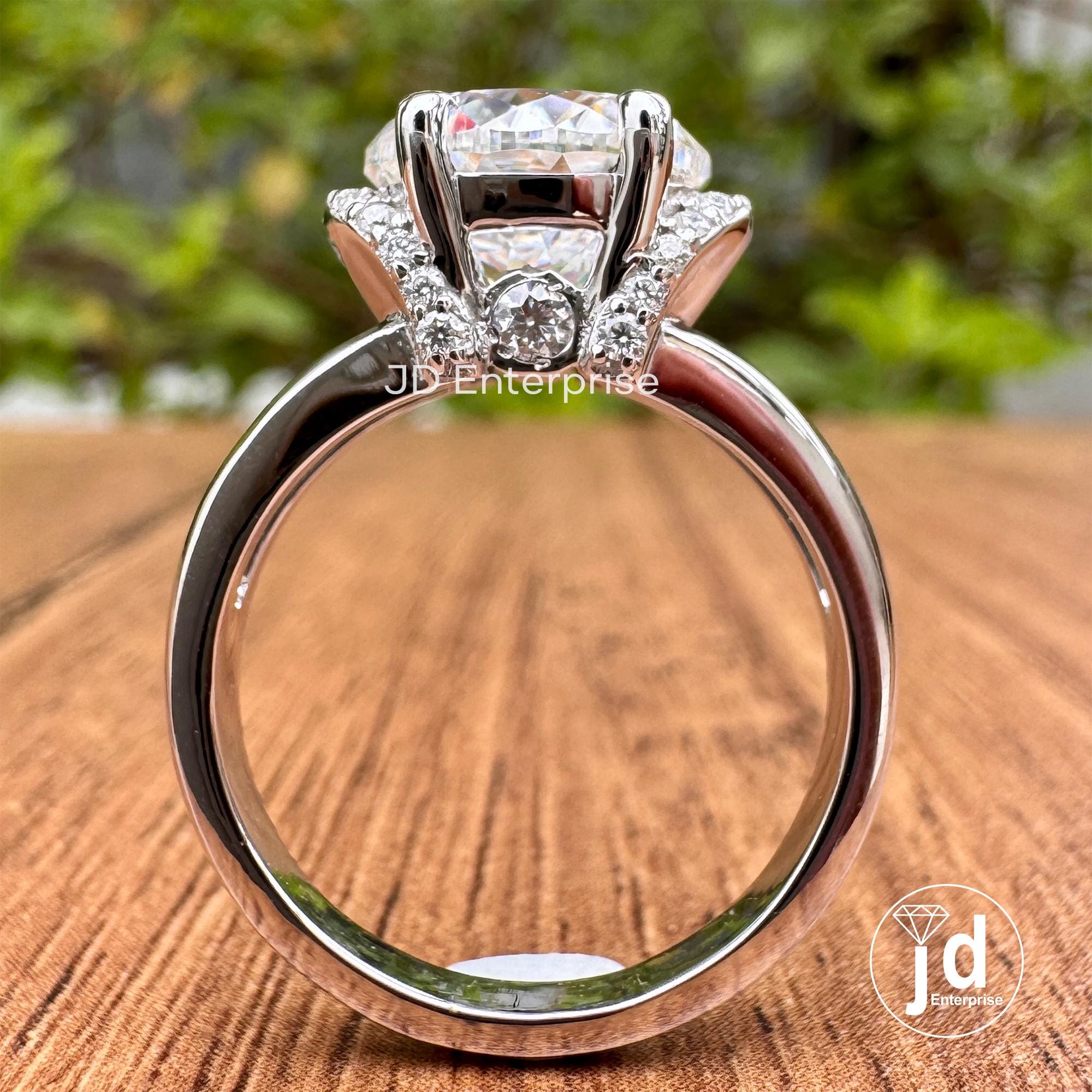 Vintage Style Engagement Ring, 3.50 CT Colorless Portuguese Cut Moissanite Ring, Round Half Halo Ring, Split Shank Wedding Ring, Bridal Ring