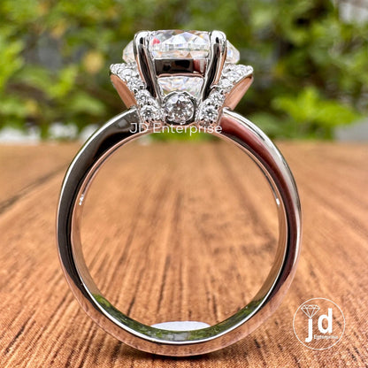 Vintage Style Engagement Ring, 3.50 CT Colorless Portuguese Cut Moissanite Ring, Round Half Halo Ring, Split Shank Wedding Ring, Bridal Ring