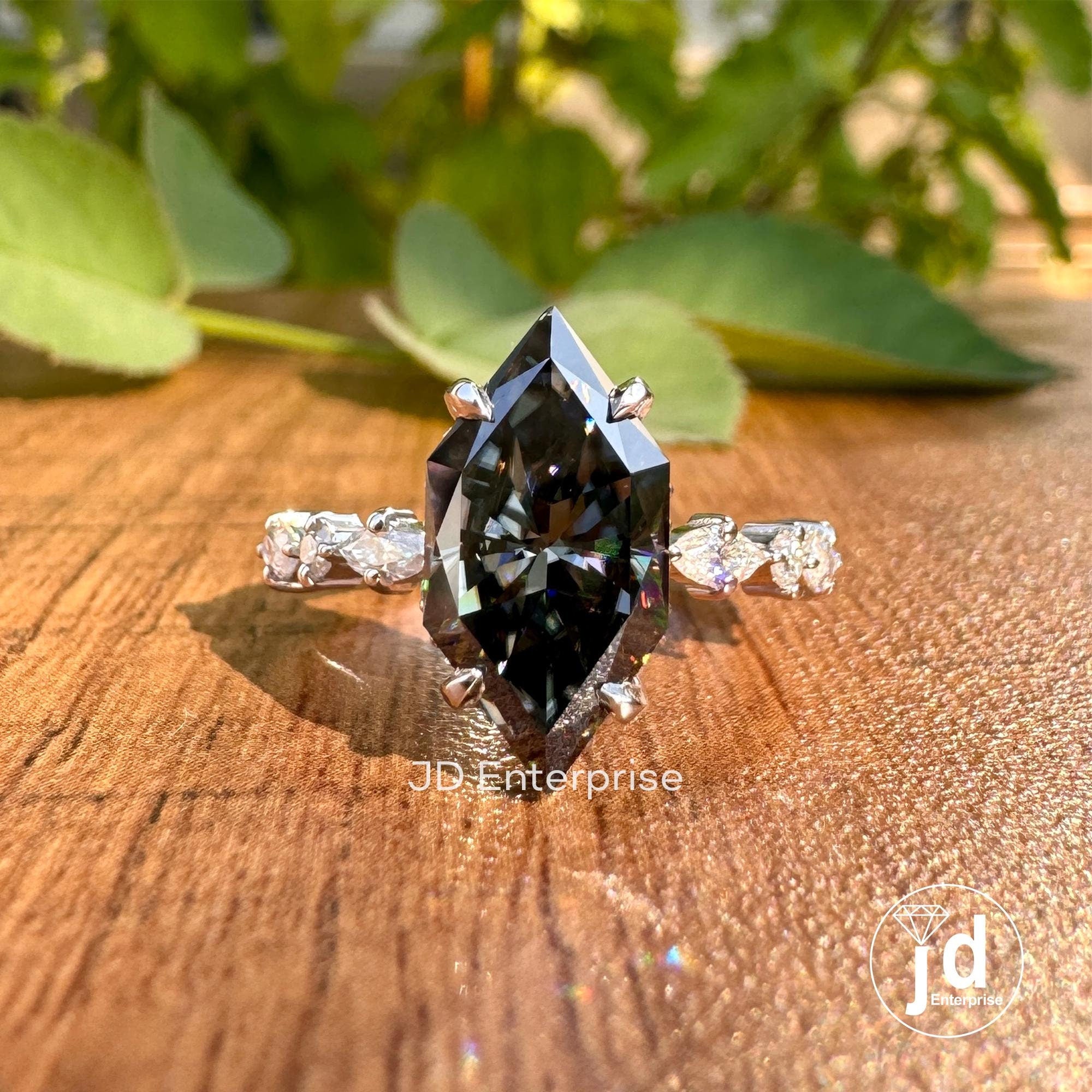 Dutch Marquise Cut Dark Grey Moissanite Engagement Ring, 3.00CT Moissanite Hidden Halo Wedding Ring for Women, Claw Prongs, Comfort Fit Ring