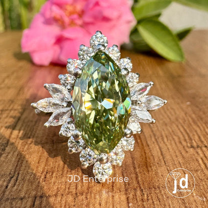 4.00 CT Mint Green Marquise Cut Moissanite Engagement Ring, Pave Set Wedding Ring, Round & Marquise Cut Halo Ring, Anniversary Ring for Her