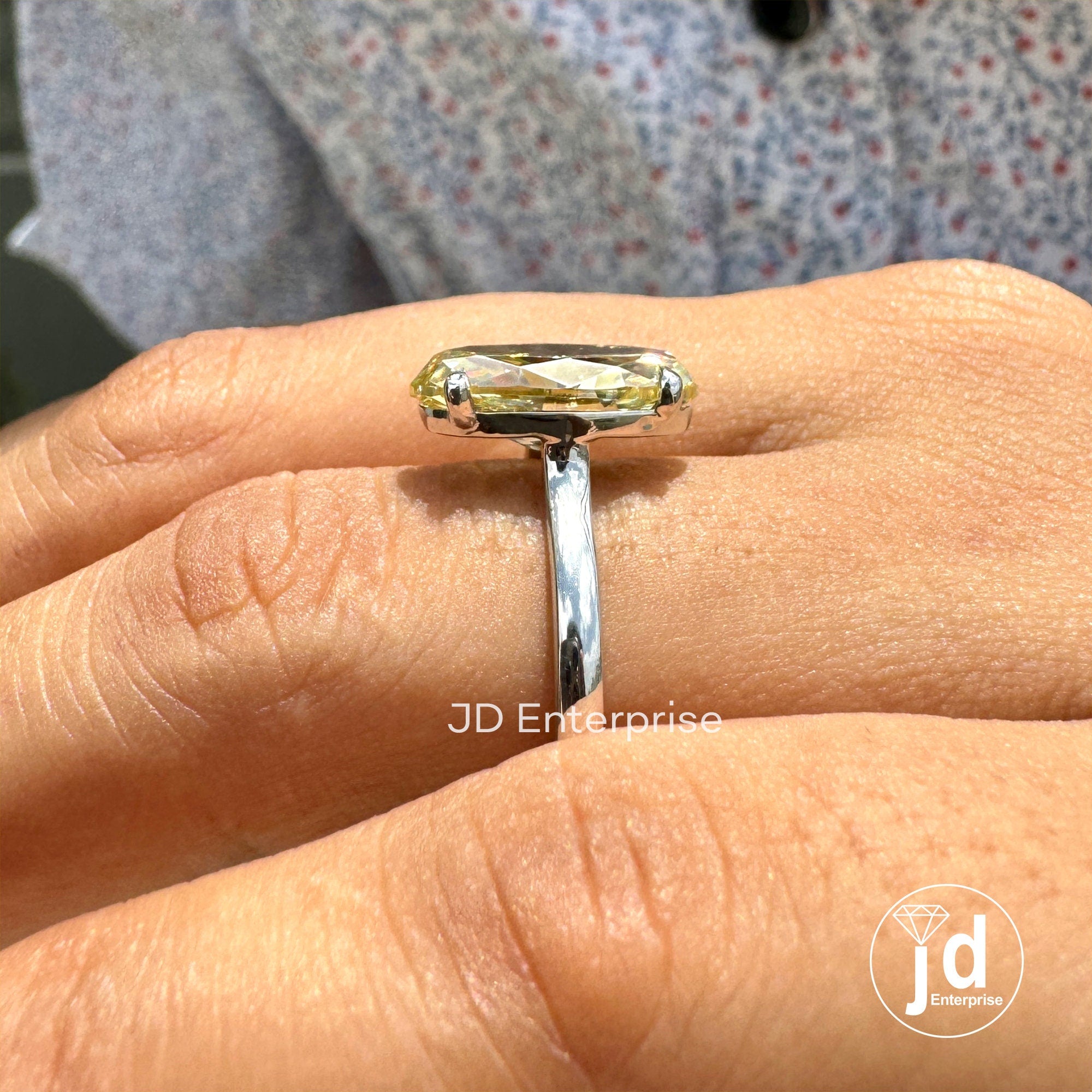 3.90 CT Moval Canary Yellow Moissanite Engagement Ring, Antique Elongated Oval Cut Moissanite Bespoken Ring, Open Gap Solitaire Wedding Ring