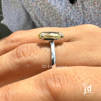 3.90 CT Moval Canary Yellow Moissanite Engagement Ring, Antique Elongated Oval Cut Moissanite Bespoken Ring, Open Gap Solitaire Wedding Ring