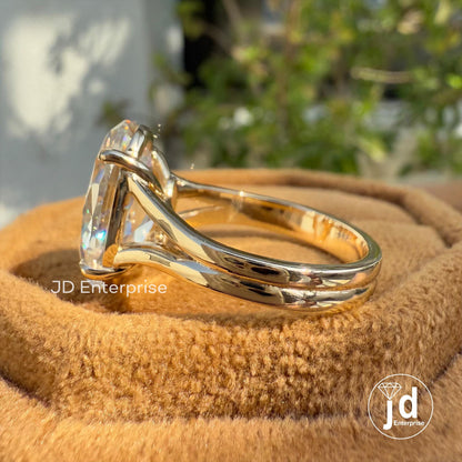 Vintage 5.00 CT Moval Old Mine Cut Moissanite Engagement Ring, Solitaire Wedding Ring, Split Shank Anniversary Ring, 10k Yellow Gold Ring