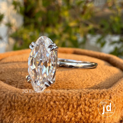 Solitaire Moissanite Wedding Ring, 2.0 CT Old Mine Moval Engagement Ring, Colorless Moissanite Bridal Ring, Double Claw Prong, Proposal Ring
