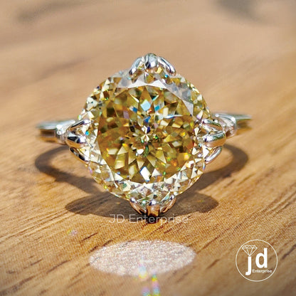 5.14 CT Portuguese Cut Canary Yellow Moissanite Ring, Engagement Ring, Solitaire Wedding Ring, 10k/14k/18k Gold Anniversary Ring, Bridal Set