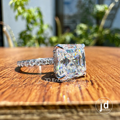 2.78 CT Asscher Cut Moissanite Engagement Ring, Hidden Halo Wedding Ring, Four Claw Prongs, Anniversary Gifts Ring, Pave Set Bridal Ring