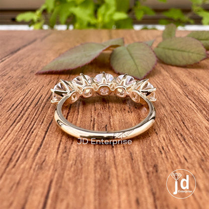 5.00TCW Old Mine Cushion Moissanite Engagement Ring, Old Mine Moissanite Five Stone Wedding Band, Vintage Style Yellow Gold Anniversary Ring