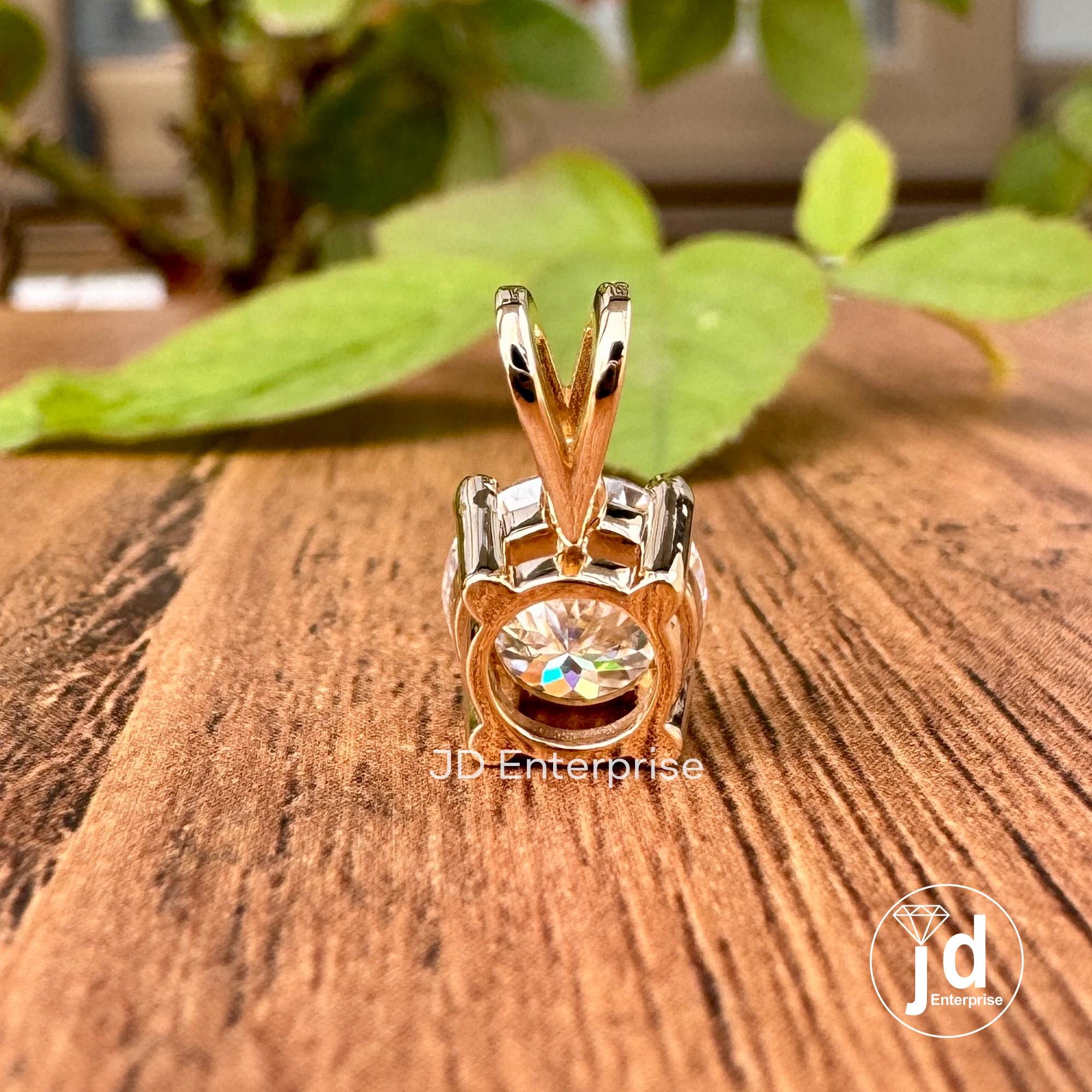2.00 CT Solitaire Moissanite Pendant, 8.00MM Colorless Portuguese Cut Vintage Wedding Pendant, Yellow/White/Rose Gold Pendant for Necklace