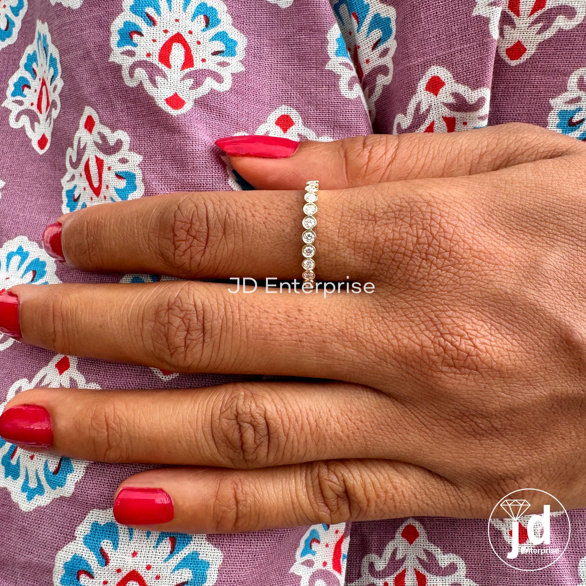2.00 MM Colorless Round Moissanite Bezel Set Band, Full Eternity Wedding Band, Matching Band, Yellow Gold Band, Anniversary Gift for Her