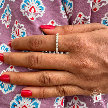 2.00 MM Colorless Round Moissanite Bezel Set Band, Full Eternity Wedding Band, Matching Band, Yellow Gold Band, Anniversary Gift for Her